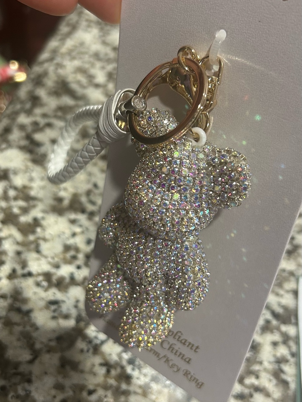 Sparkling Teddy Bear Keychain Charm with Braided Wristlet - Picture 3 of 4